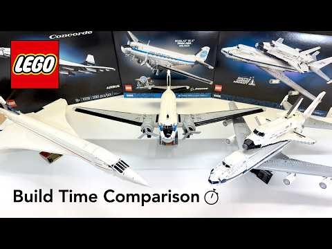 LEGO Icons Airplane Build Time Camparison - LEGO Concorde, Douglas DC-3 & Shuttle Carrier Aircraft