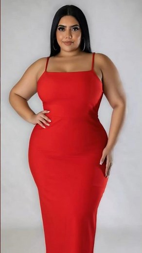 Plus Size Red Spaghetti Strap Bodycon Maxi Dress | Sleek Curvy Elegant Look ❤️🔥