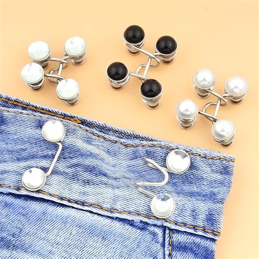Adjustable Jeans Waist Tightener Buttons: Pearl Rhinestone Metal Hook & Eye, No Sew - 2 Pcs - Etsy