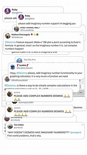Desmos on Instagram: "This isn’t your imagination: complex numbers are now live in the Desmos scientific, graphing, and 3D calculators! #math #complex #complexnumbers #imaginary #imaginarynumbers #i #mathstudent #mathteacher #algebra #precalculus #precalc"