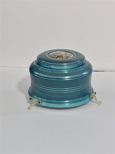 Vintage 1940s Thorens Swiss Musical Powder Box – Plays "the Blue Danube" – Teal Anodized Metal With Fragonard Scene – Works Perfectly - Etsy