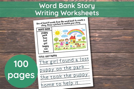 100 Word Bank Story Writing Worksheets, Creative Writing Prompts, 1st Grade & 2nd Grade Writing, Sentence Writing Practice, Write and Draw - Etsy