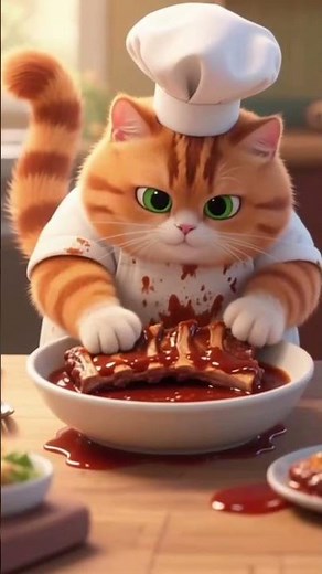 BBQ Pit Paws: The Rib-Smoking Rookie!🥩🥩🥩 #music #kittenchef #cute #catvideo #cutecat #kitten