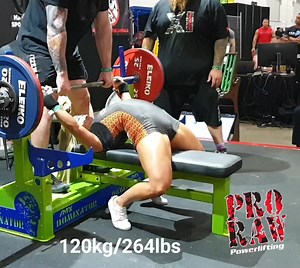 Jen Smith benching 120kg at 59kg at ProRawXI | PTC Headquarters