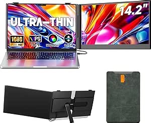 Laptop Screen Extender 0.17" Ultra-Thin, 14.2" FHD 1080P IPS Portable Monitor for Laptop, Dual Screen Travel Monitor Extender Suitable for 13"-17.3" Plug & Play for Windows/Mac/Android/Switch/PS-5