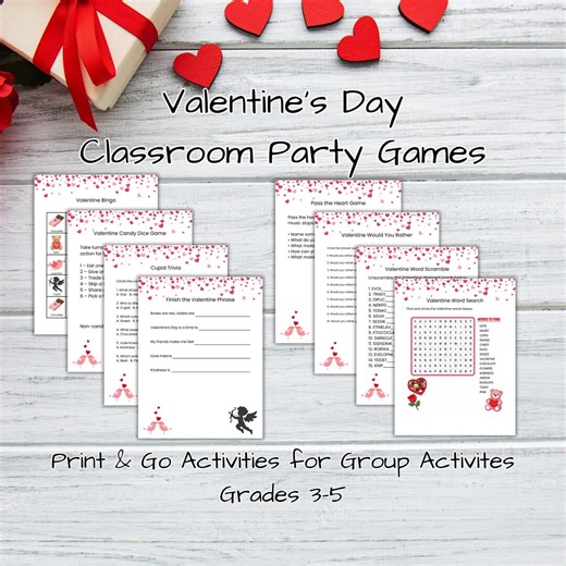 Valentine’s Day Classroom Party Games | Printable Valentine Activities for Kids | School & Group Games - Etsy
