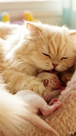 Newborn Kittens with Their Loving Mom 🐱💛 Peaceful Cat Moment