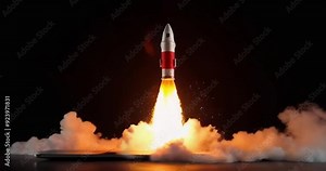 Rocket launch simulation using a laptop setup in a creative workspace during daytime