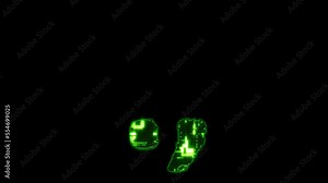 period (full stop) and comma - cybernetical matrix style green distortion font, isolated - loop video