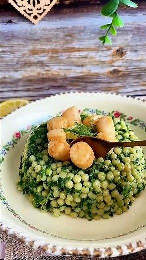 Couscous perlé crémeux aux épinards & pétoncles ✨recette prête en 15 min, idéale pour les soirs
