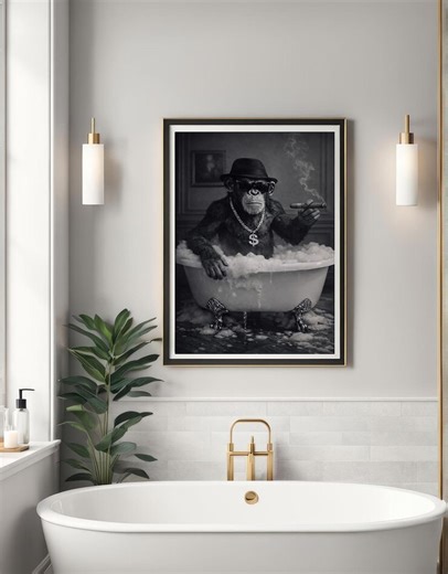 Chimpanzee Bathing Poster – Relaxing Ape Bathtub Wall Art (digital Download) - Etsy