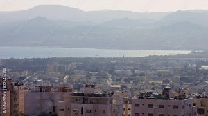 Long shot, Aqaba city, Jordan. Aqaba city with gulf. Urban Sprawl. 4K Stock Video