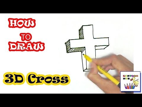 How to draw 3D Cross in easy steps, step by step for children, kids, beginners