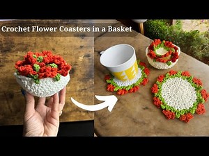 EASY Crochet Flower Coasters in a Basket | Crochet Flower Coasters