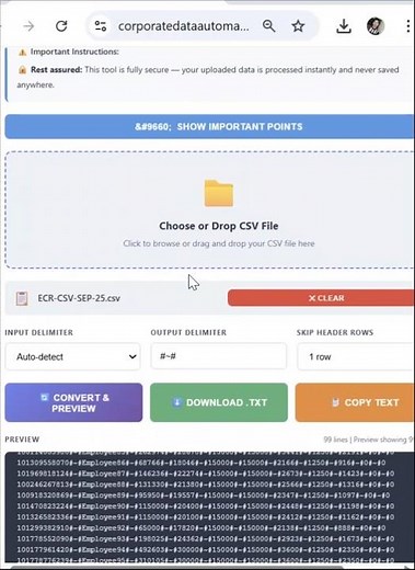 CSV to Text Instantly for PF ECR Filing! #epfo #ecr #pfchallan #pf #online #automation #tools #epf