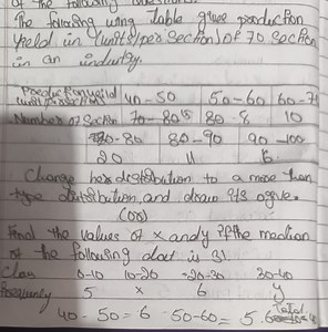 The following table gives production yield in (units/per sectio... | Filo