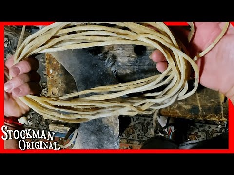 Cutting Rawhide Strips from Moose Hide