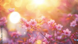 pink blossom flowers blooming in spring. beautiful pink flowers with sunlight at the background. seamless looping overlay 4k virtual video animation background