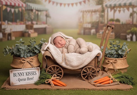 Easter Newborn Backdrop, Bunny Baby Composite, Spring Market Wagon Digital Background for Newborn Photography - Etsy