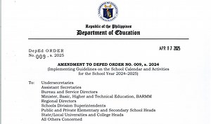 DepEd Order 009, s. 2025 - Amendment to DepEd Order No. 009, s. 2024 (Implementing Guidelines on the School Calendar and Activities for the School Year 2024-2025)