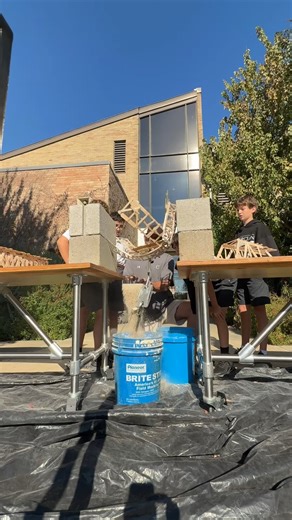 Need a structural engineer? Look no further than Form I. In Earth Science last Friday, Coach Jim Taylor put their skills to the test with his annual Bridge-Breaking lesson. Using 150 Popsicle sticks of varying sizes and plain white glue, each group’s bridge held anywhere from 5 to nearly 50 pounds before giving way. | Cistercian Preparatory School