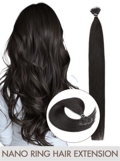 12-24 Inch Natural Black Nano Ring Hair Extensions, Nano Fusion Hair Extensions, Real Human Hair Pre-Bonded Cold Fusion Nano Ring Hair Extensions, Nano Bead Hair Extensions, Invisible Nano Ring Hair Extensions, Nano Hair Extensions, Create Natural Appearance | SHEIN