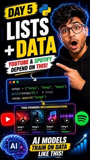 Python Lists Explained 🤯 | This Powers YouTube, Spotify & AI Recommendations | Day 5