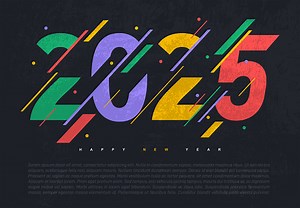 Frohes Neues Jahr Logo Trend Design. 2025 farbige...