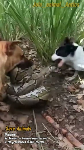 A group of dogs attacks a python and helps a mother hen 💖🐕🥇 #animals #dogs #snakes #animalrescue