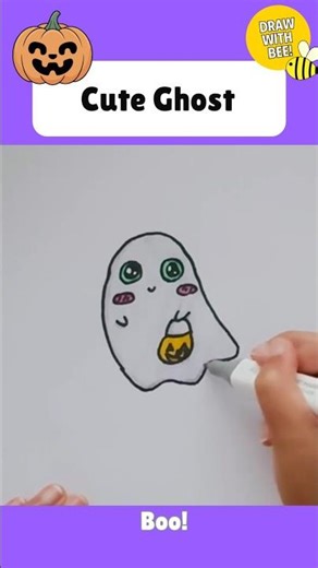 Draw a cute ghost 👻 Halloween kids draw #kidsart #8yearoldartist #halloweenart #cuteghost #kawaii
