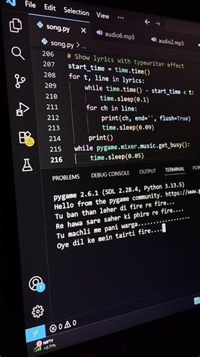 "Python magic 🎩 | Song sync with code 😍 | love song 😀💝💝#love