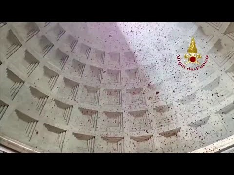 Rose petals rain down from oculus of Rome's Pantheon in Pentecost ceremony