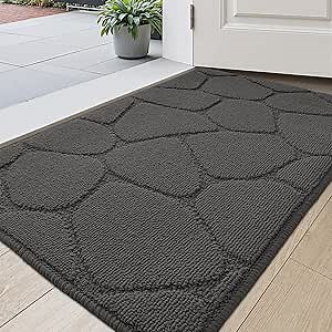 DEXI Front Door Entryway Mat Non Slip, 2x3 ft Washable Inside Entrance for House Floor Low Profile, Thin Entry Doormat Absorbent Dirt Trapper, Pebble Grey