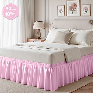 Cherry Blossom Pink Skirts, Wrap Around Dust Ruffle for Full Bed, 18-inch Tailored Drop, Easy to Install and Clean