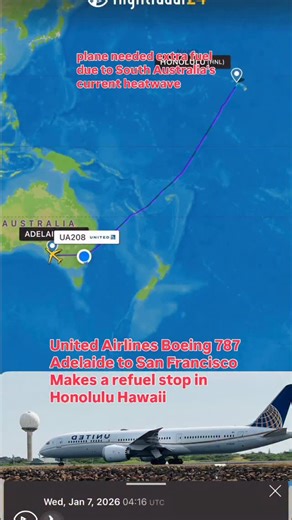 United Airlines Boeing B787 flight UA208 from Adelaide to San Francisco makes a refuel stop in Honolulu. The Plane needed extra fuel due to South Australia’s current heatwave. #unitedairlines #adelaide #sanfrancisco #aviation #planespotting | Water.Sounds.Aviation