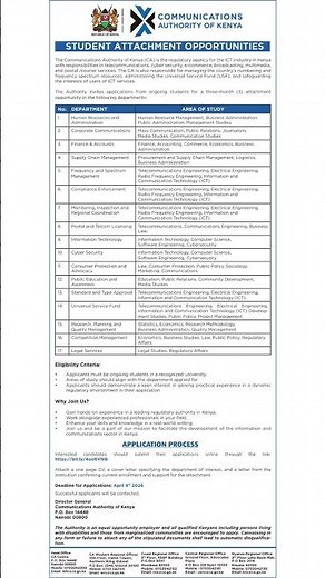 🔥 CA Kenya Attachment Opportunities 2026 | 3-Month Internship for University Students (Hiring Now)