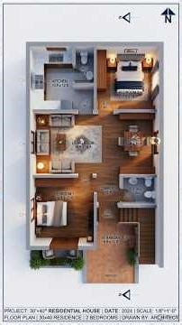 30×40 House Plan | 2BHK Floor Plan with Staircase | Ground Marking Layout#construction #floorplan