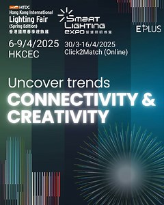 Creative Possibilities with Connected Lighting Systems 🌐💡 Explore groundbreaking lighting trends in Connectivity & Creativity—where smart tech and artistic design collide. Be inspired by the innovations shaping tomorrow’s lighting world at the twin lighting fairs! 📣Register NOW for your free buyer e-badge at https://bit.ly/3DfcDnv✨ Hong Kong International Lighting Fair (Spring Edition) | Smart Lighting Expo 🗓️ 6-9/4/2025 | HKCEC 💻 30/3 - 16/4/2025 | Click2Match (Online) 🌐Spring Lighting Fa