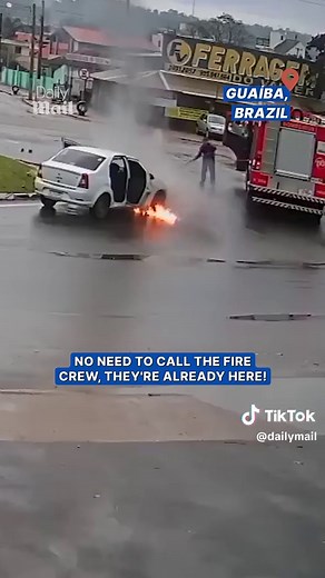 This fire truck was in the right place at the right time! #fire #danger #car #safe