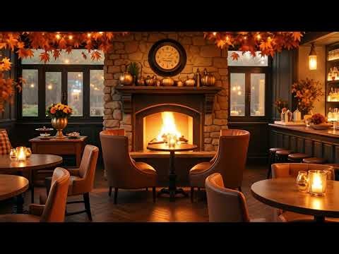 Autumn Jazz Club Ambience – Cozy Coffee Shop Fireplace & Candlelight Screensaver with Relaxing Music