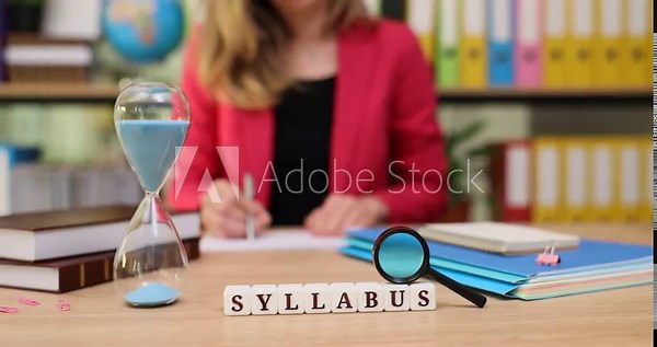 Focused student reviews syllabus and prepares for upcoming exams in a bright and colorful study space