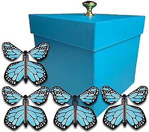 Blue Exploding Butterfly Box with Gender Reveal Flying Butterflies (Blue Monarch Flying Butterfly x 4)