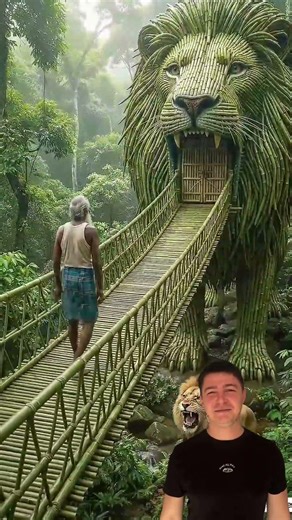 Oldman Crafted a Giant Lion House 🏡 And Saved his life from Lion | Beautiful Handmade Bamboo Craft