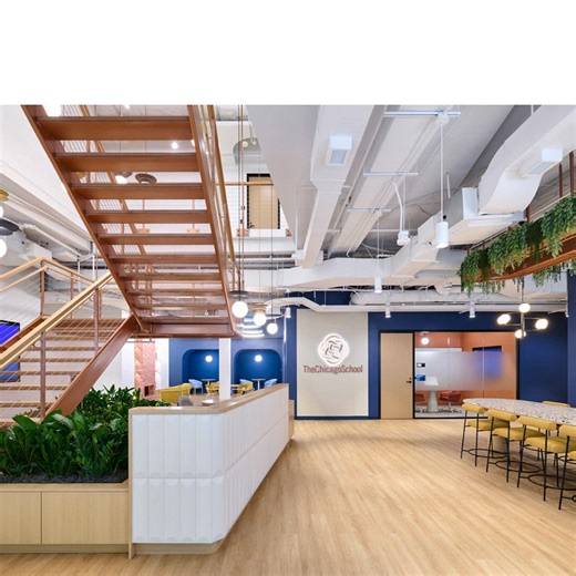 GPI provided mechanical, electrical, plumbing, fire protection, and structural engineering design services for The Chicago School’s Washington, DC campus. The campus spans 30,000 SF across two floors of academic spaces, supporting classrooms, offices, collaboration areas, conference rooms, coffee bars, restrooms, and other student-focused program spaces. The design approach balanced updated code requirements, system efficiency, and architectural goals while working within the constraints of the 