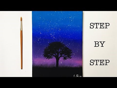Night Sky | Acrylic Painting Tutorial for Beginners Step by Step ( ENG SUB )