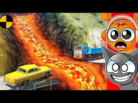 CARS vs LAVA Road Challenge (BeamNG Drive)