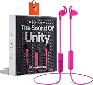 Sharper Image The Sound of Unity Wireless Earbuds, Bluetooth 5.0 Connectivity, Includes 4 Ergonomic Comfort Ear Tips, Built-in Mic + Controls, 7 Hours Playtime Per Charge, Active & Sport Design