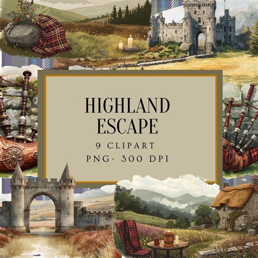 Scottish Highlands Clipart: Outlander Inspiration, Castle, Bagpipes (PNG, 300 DPI) - Etsy