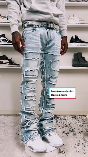 Best accessories for mens stacked jeans drip 💧 #streetwear #stackedjeans #rockstarjeans #belts #streetfashion