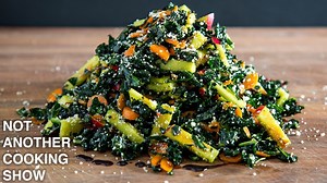 If your pantry is stocked, you can make this tasty and healthy kale salad anytime you need it...and make it fast. But there is a trick to making raw kale more tender for raw applications like salads. Tune in tonight to learn the trick. Raw Kale, Fuji apple, carrot, parm, good quality Balsamic vinegar and extra virgin olive oil. Download my Pantry Checklist: http://bit.ly/2FQFwoI Sardel Pans I Use (Affiliate Link) https://sardelkitchen.com/NotAnotherCookingShow Become a PATREON PRODUCER: https://